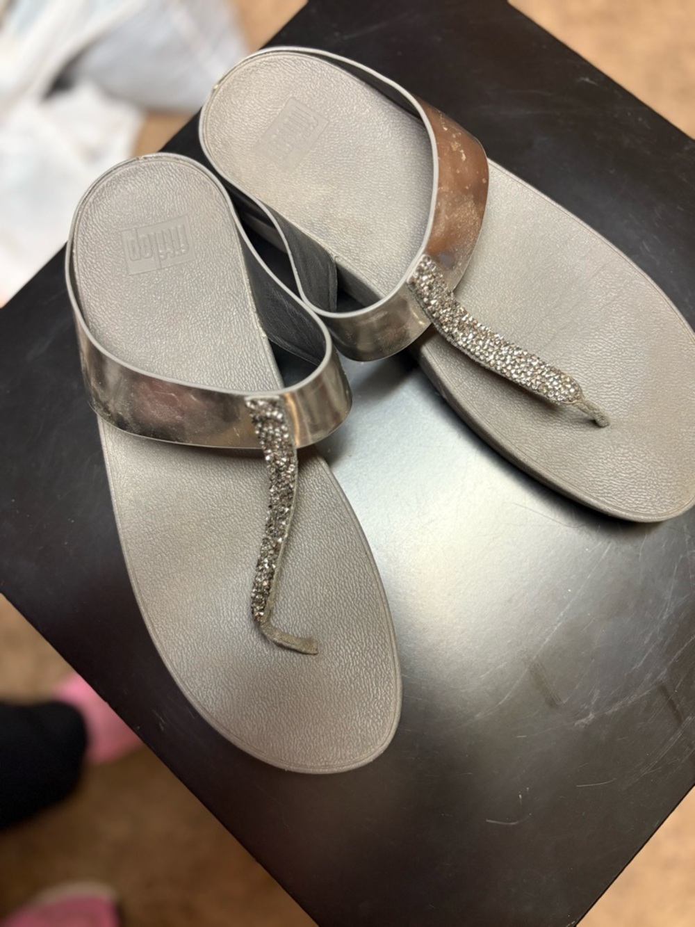 Silver Rhinestone Thong Sandals for Women